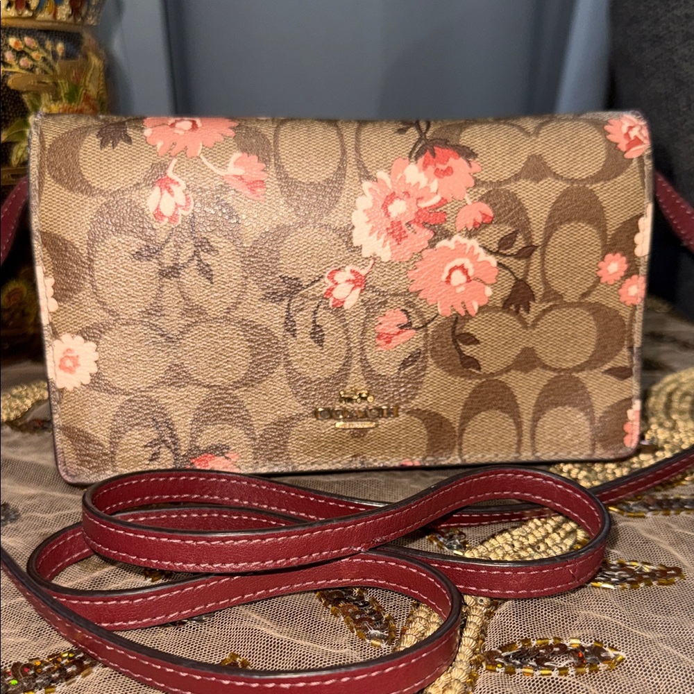 Coach Signature Floral Crossbody in Brown and Red